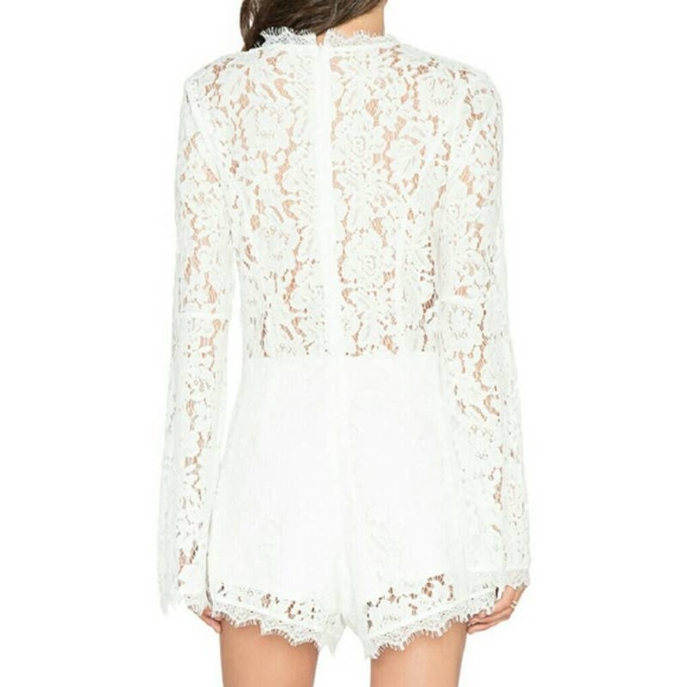 Endless Rose Women Size Medium V Neck Lace Romper Bell Sleeves - Picture 3 of 12